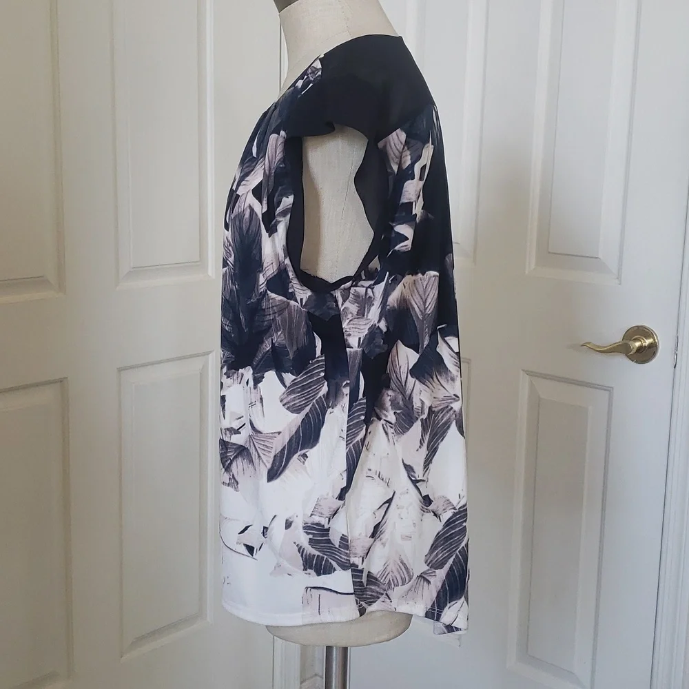 ROBERT RODRIGUEZ Abstract Watercolor Silky Blouse | Sheer Cap Sleeves | MEDIUM - Picture 4 of 15
